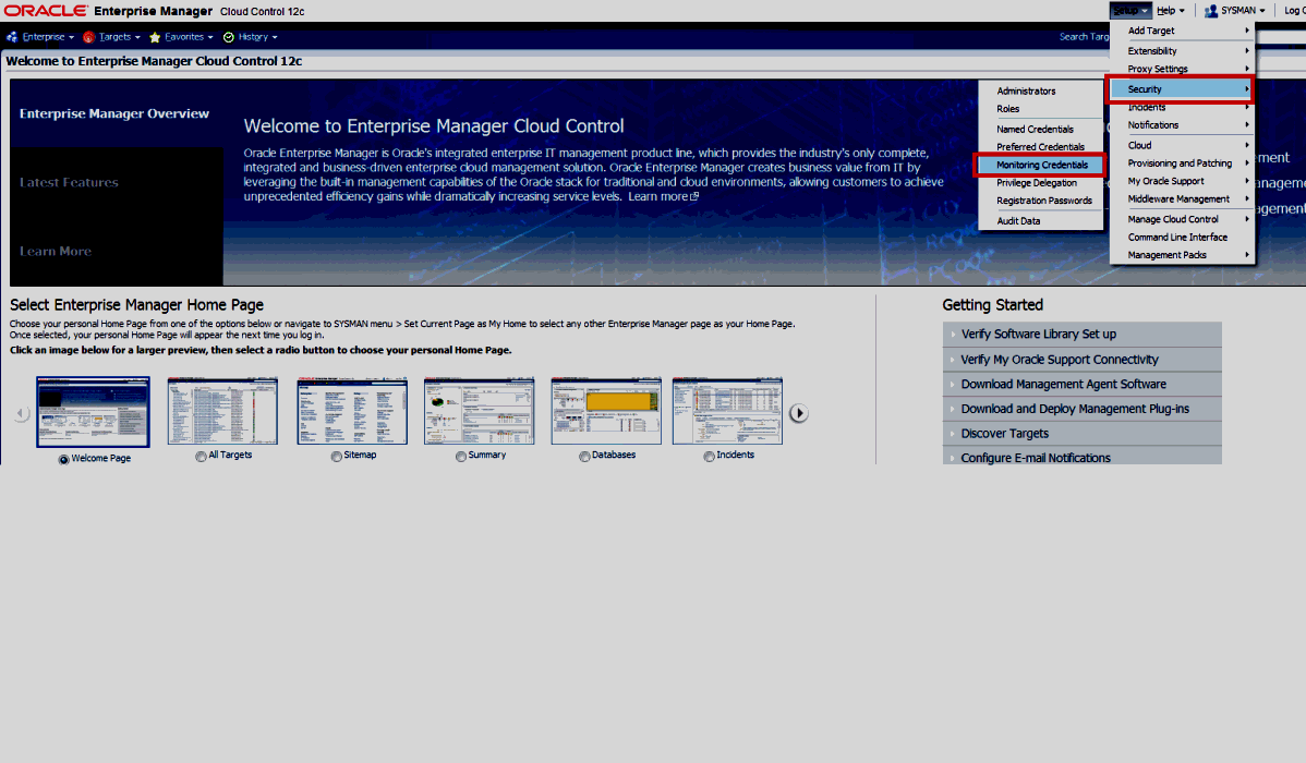 monitoring credentials menu