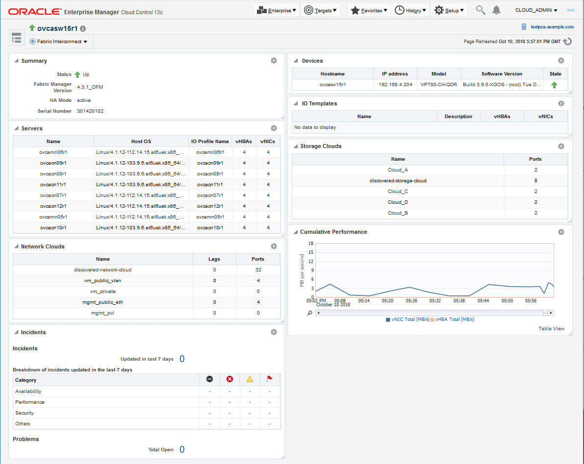 Oracle Fabric Interconnect Target Home Page