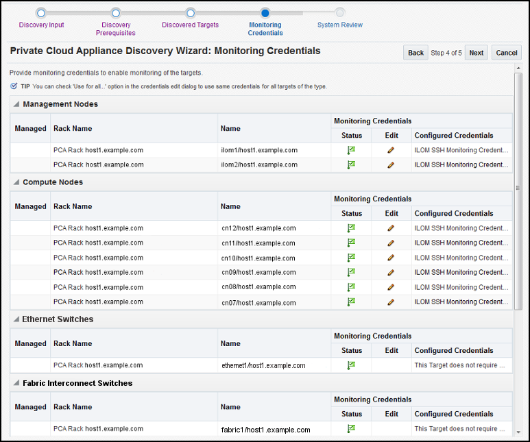 Image PCA Discovery Wizard: Monitoring Credentials