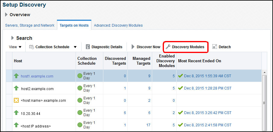 Discovery Modules button