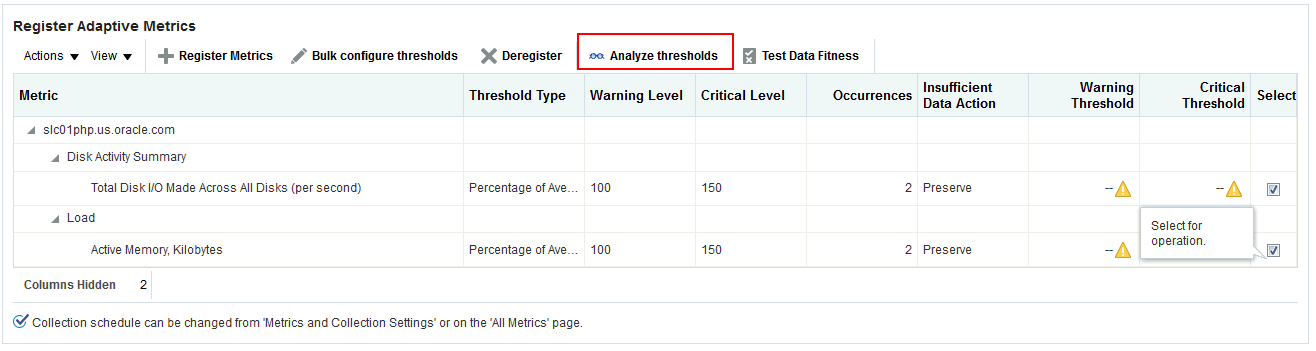 Analyze Threshold button