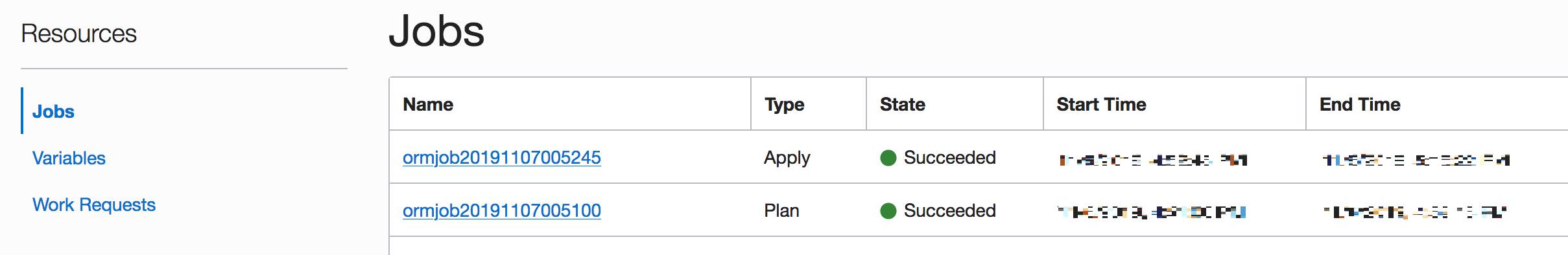 Stack creation can be viewed by selecting the specific apply job 