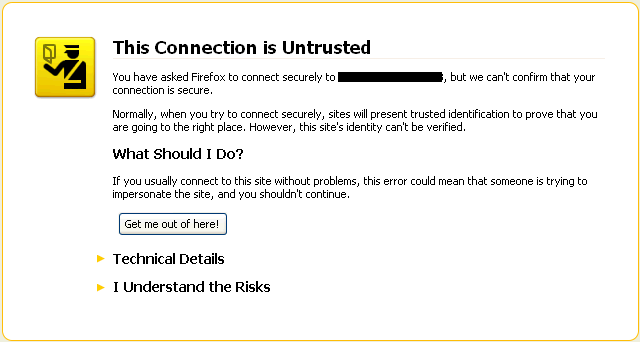graphic shows the connection untrusted message.