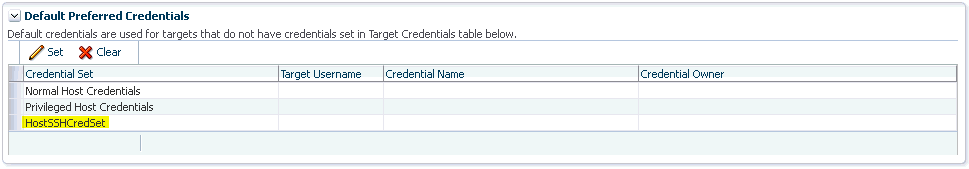 HostSSHCredSet shown as a default preferred credential