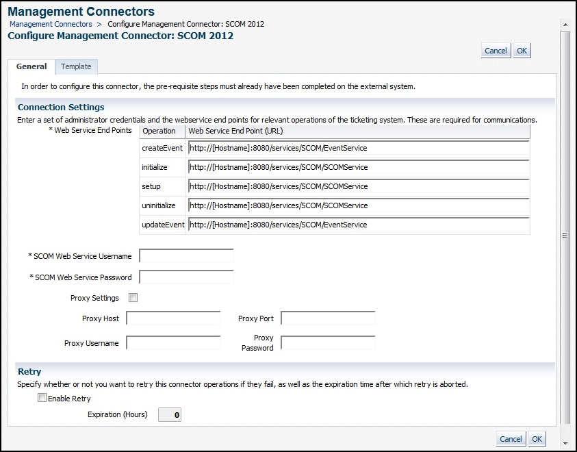 General Tab of the Configure Management Connector Page screen shot example General Tab of the Configure Management Connector Page screen shot example