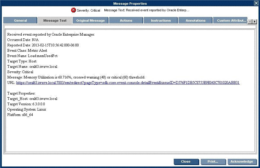 Shows contents of Message Text tab. Shows contents of Message Text tab.