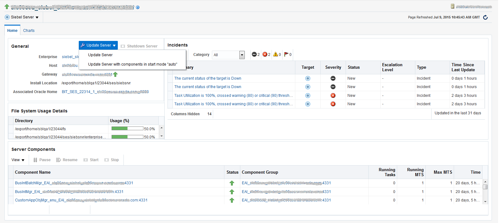 Siebel Server Home page