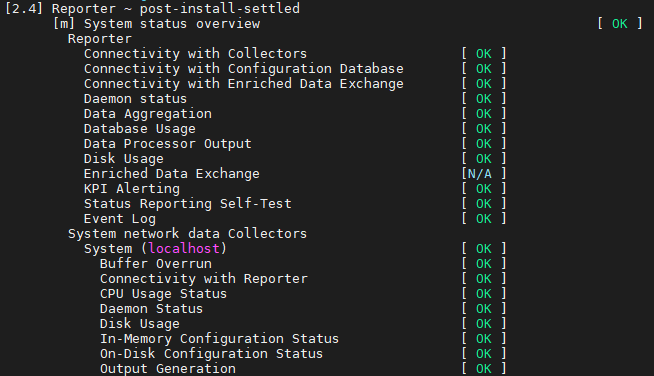 Image shows Reporter diagnostics output.