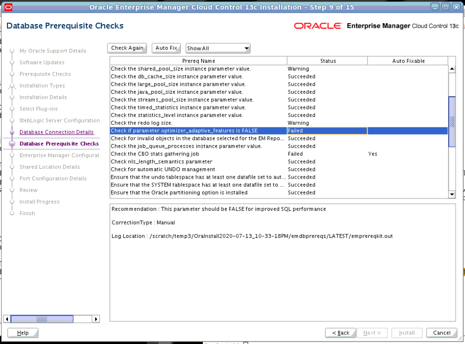Check Database Prerequisites