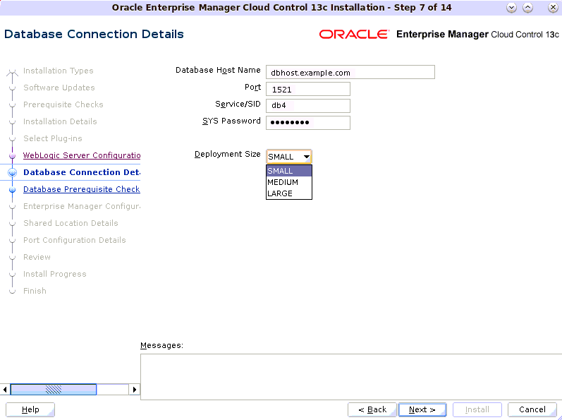 Database Connection Details Screen
