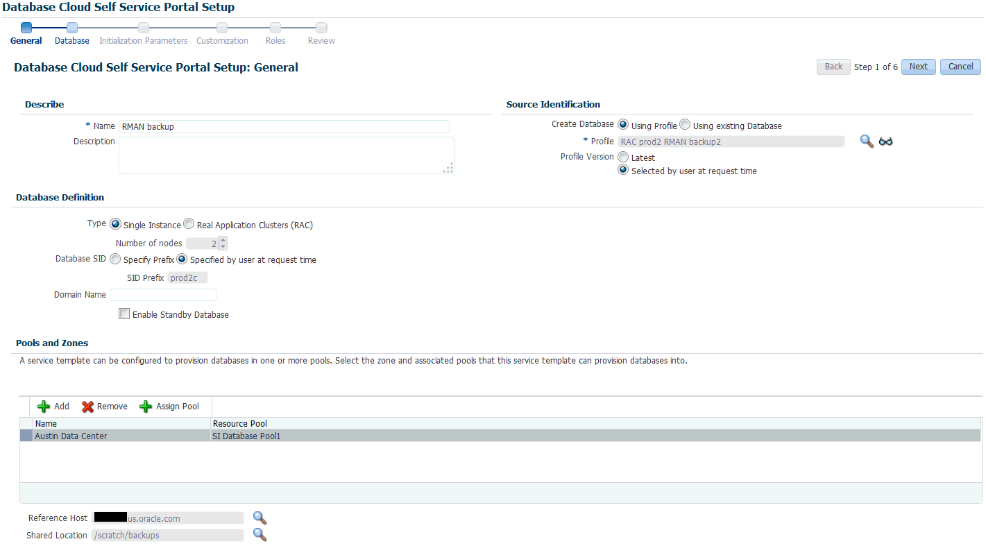 Create Service Template (RMAN Backup)