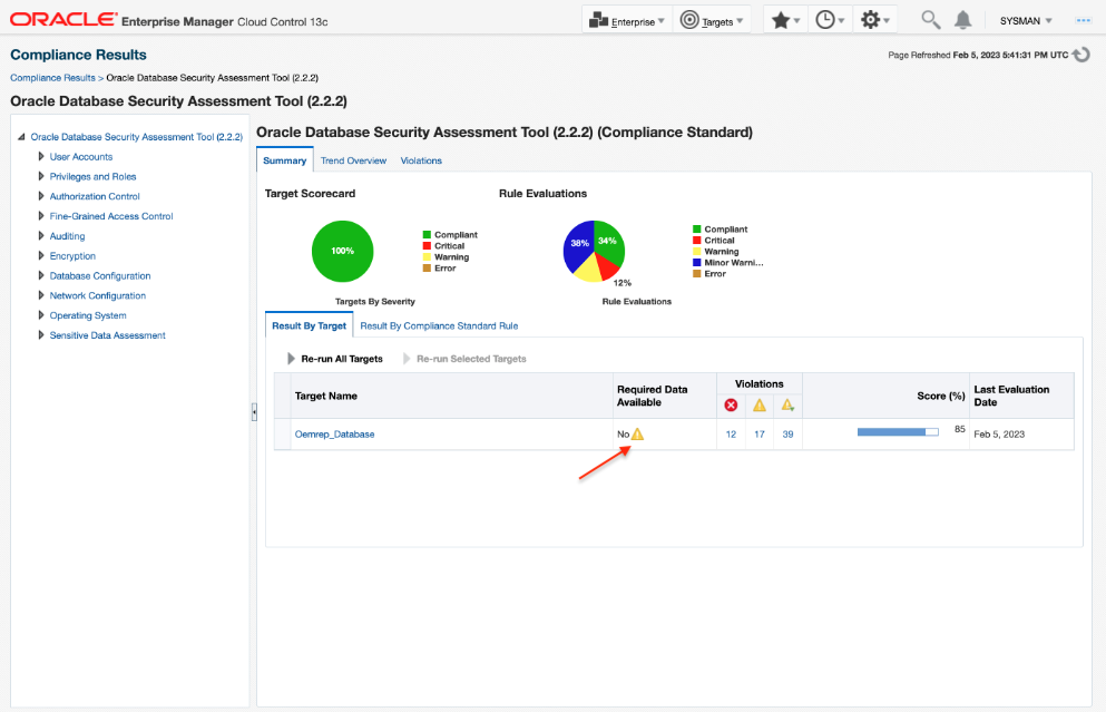 Required Data Available issues with DBSAT