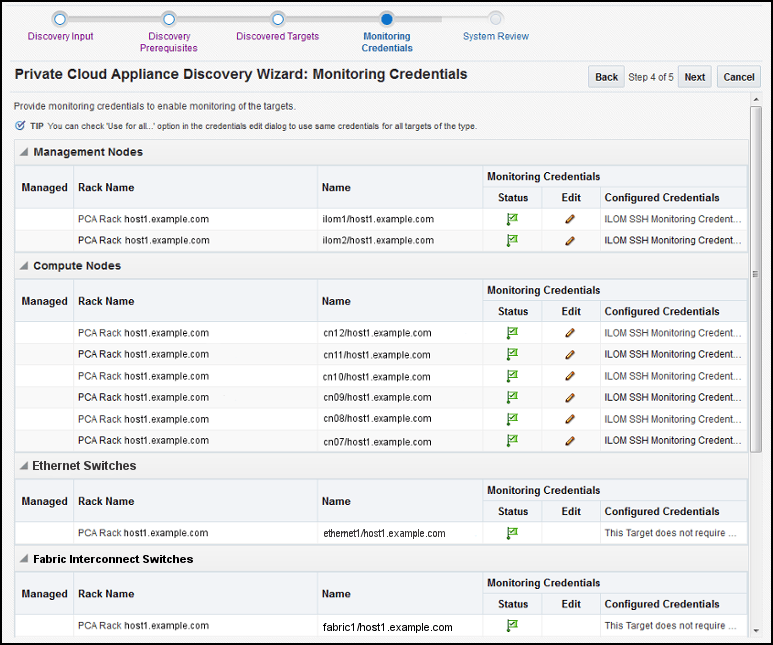 Image Private Cloud Appliance Discovery Wizard: Monitoring Credentials Image Private Cloud Appliance Discovery Wizard: Monitoring Credentials