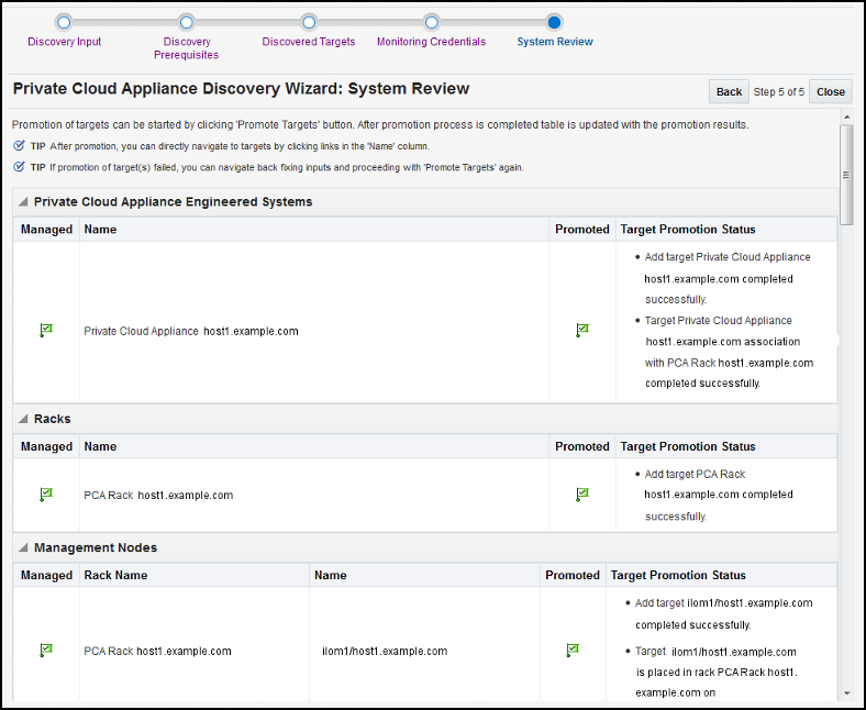 Image Private Cloud Appliance Discovery Wizard: System Review