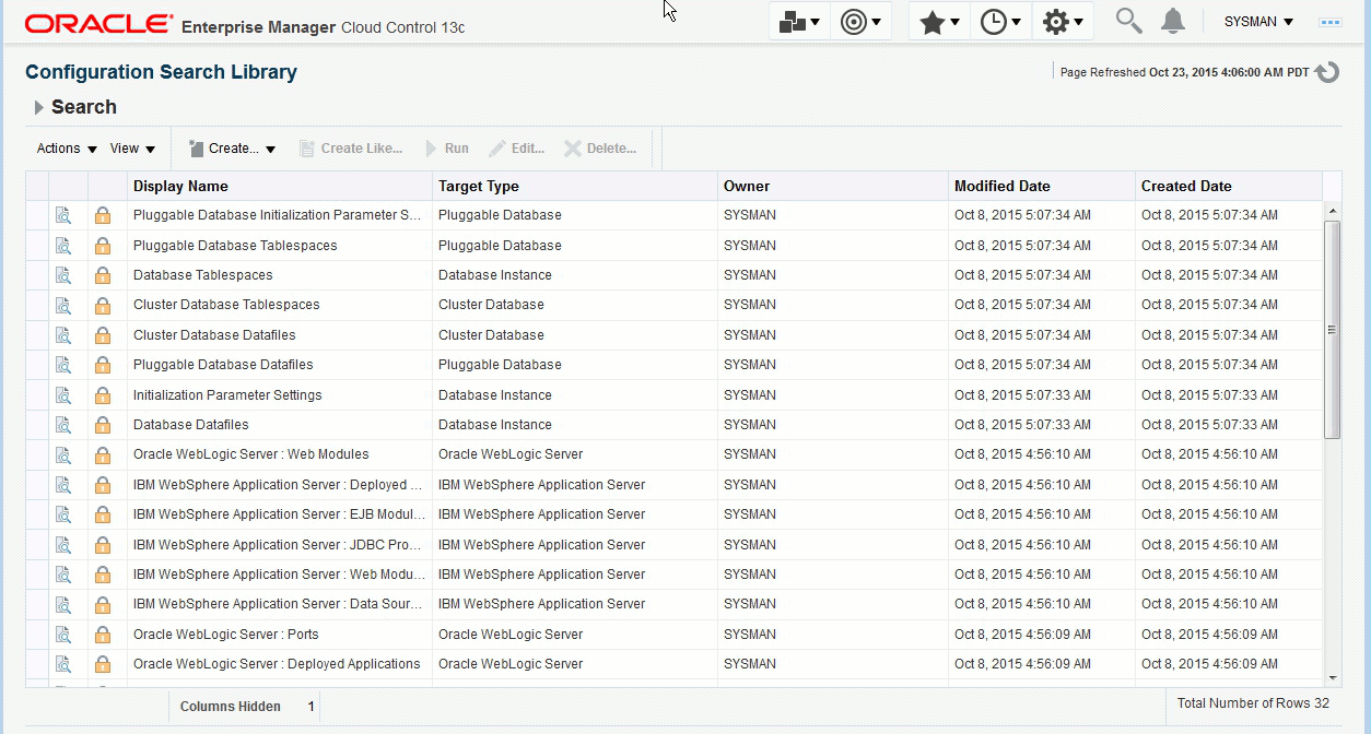 Screen of Configuration Search Library page for sample host