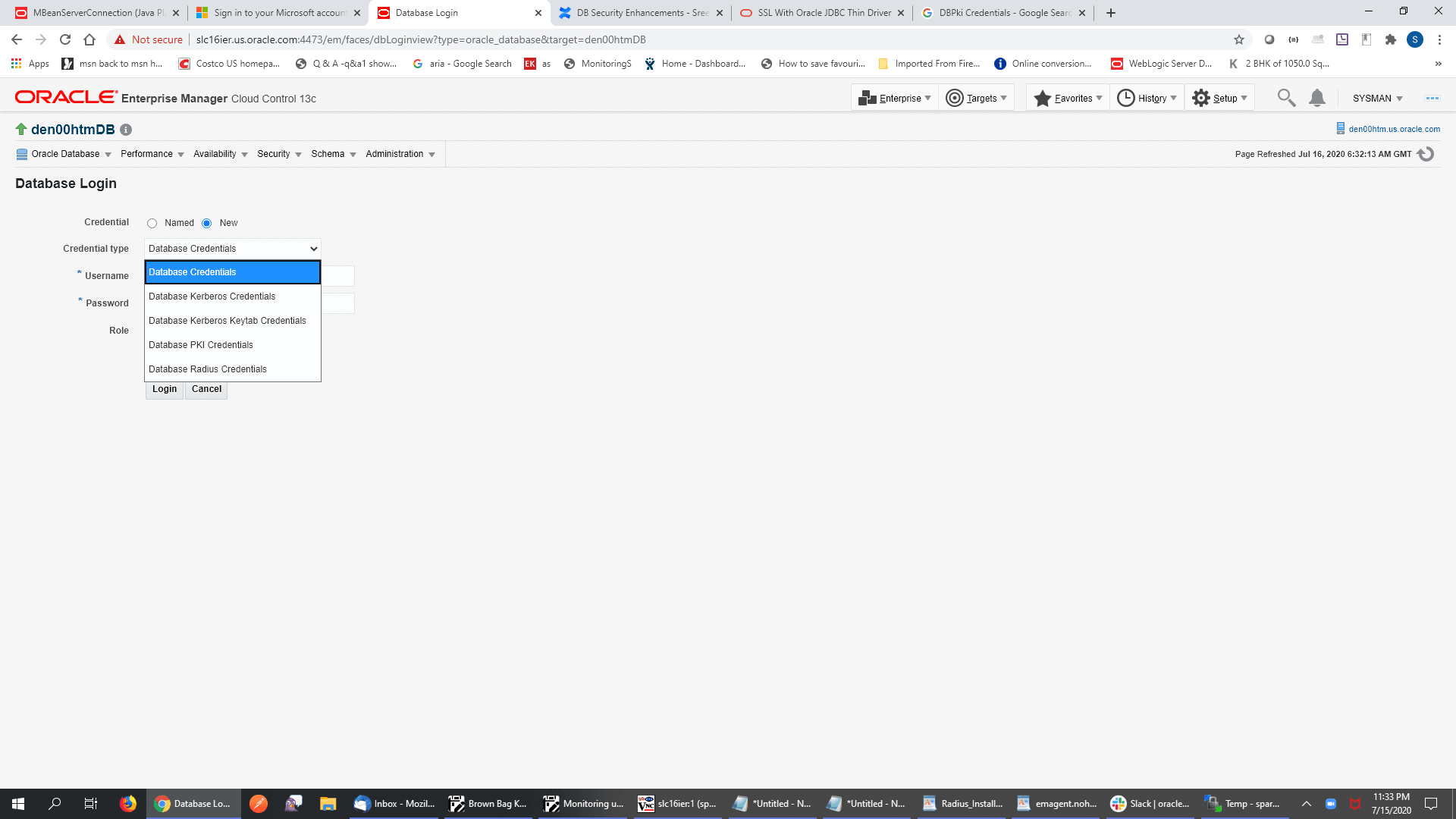 Graphic shows a credential type selector for one-time login. Graphic shows a credential type selector for one-time login.