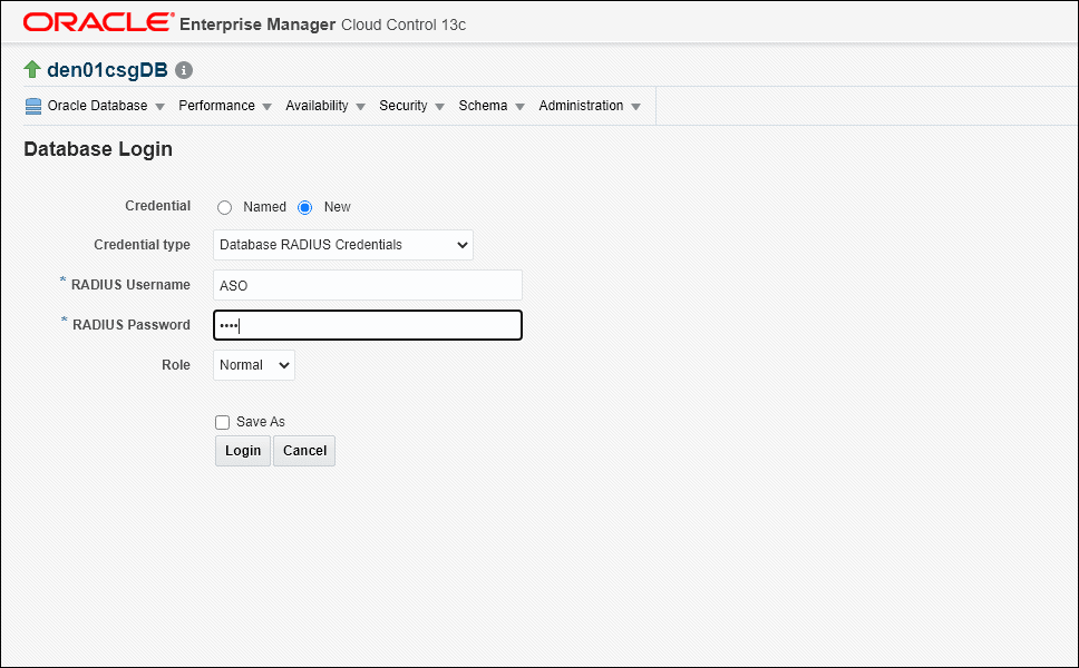 Graphic shows the RADIUS selection options from Enterprise Manager. Graphic shows the RADIUS selection options from Enterprise Manager.