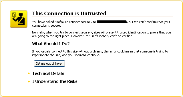 graphic shows the connection untrusted message. graphic shows the connection untrusted message.