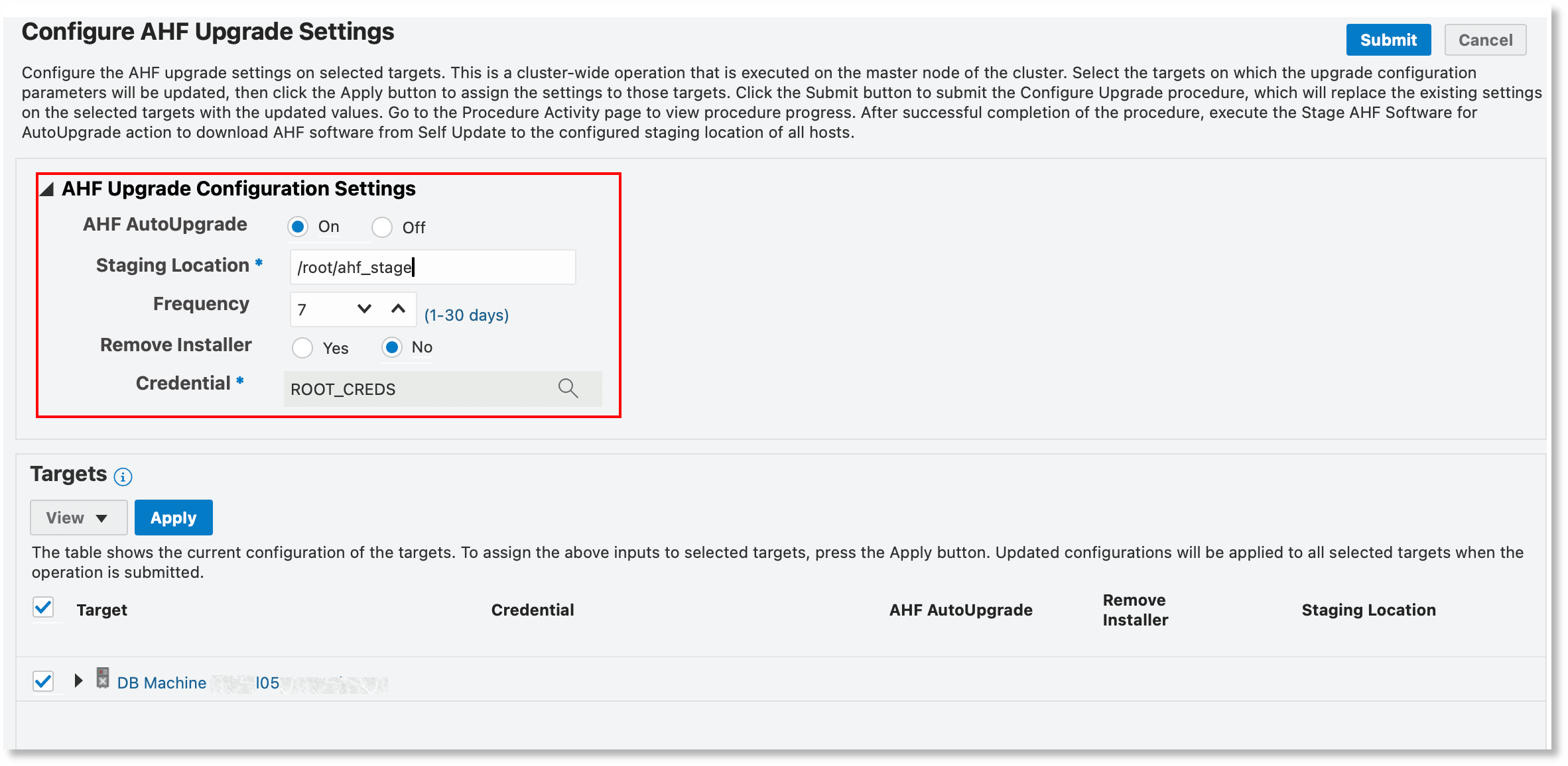 Configure AHF Upgrade Settings