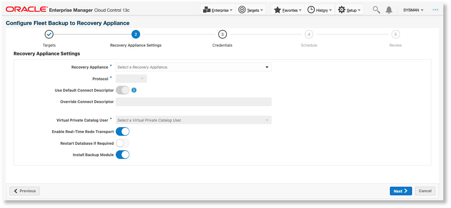 Configure Non-Data Guard Databases to Backup to a Recovery Appliance - RA settings