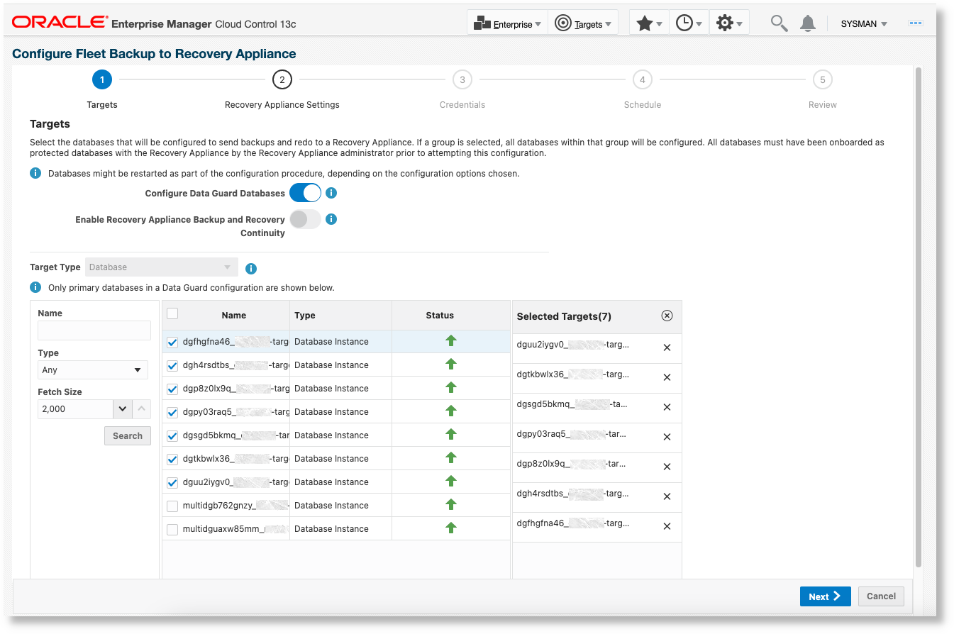 Configure Data Guard Databases to Backup to a Recovery Appliance - targets page Configure Data Guard Databases to Backup to a Recovery Appliance - targets page