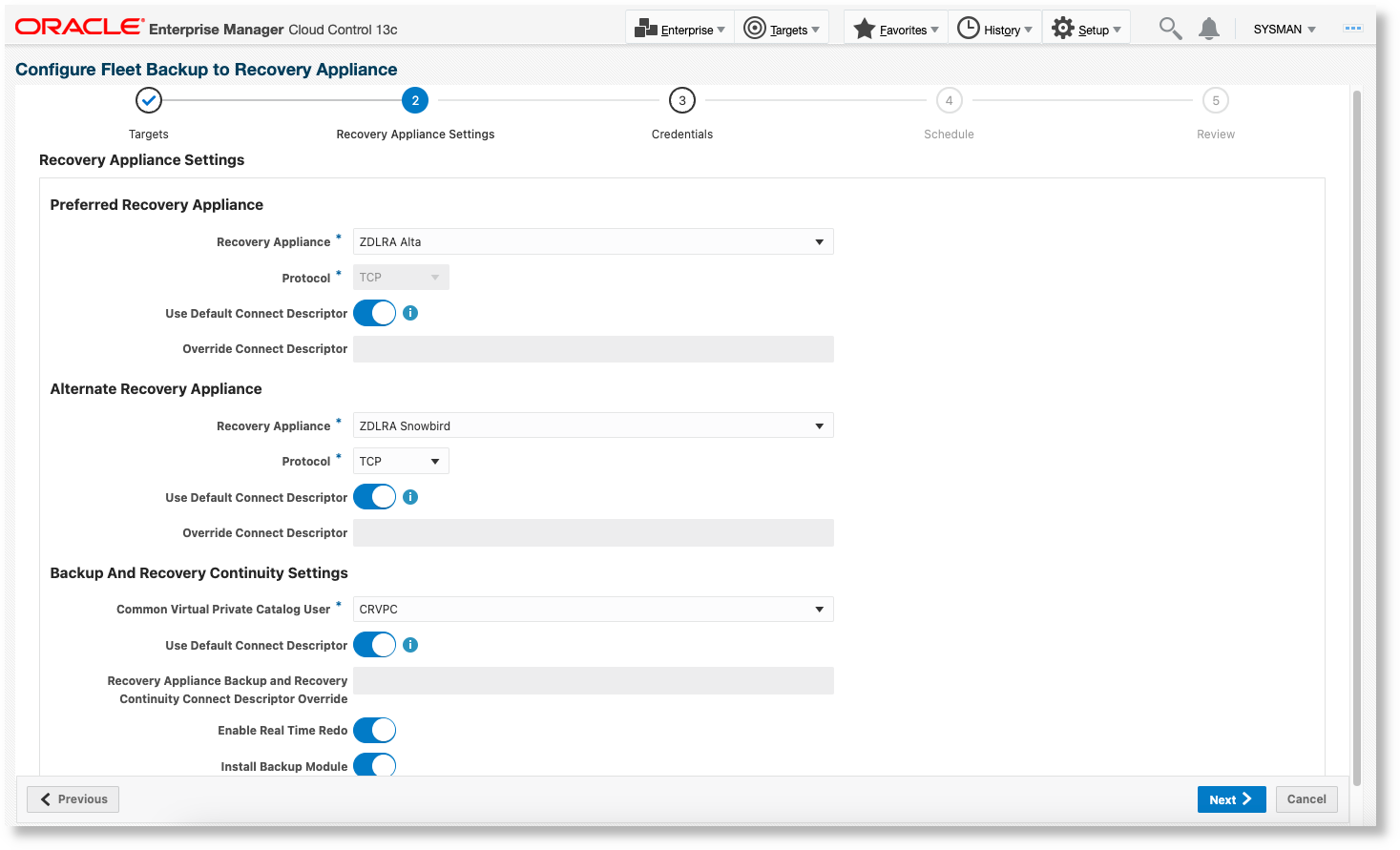 Configure Non-Data Guard Databases for Recovery Appliance Backup and Recovery Continuity - RA settings page Configure Non-Data Guard Databases for Recovery Appliance Backup and Recovery Continuity - RA settings page