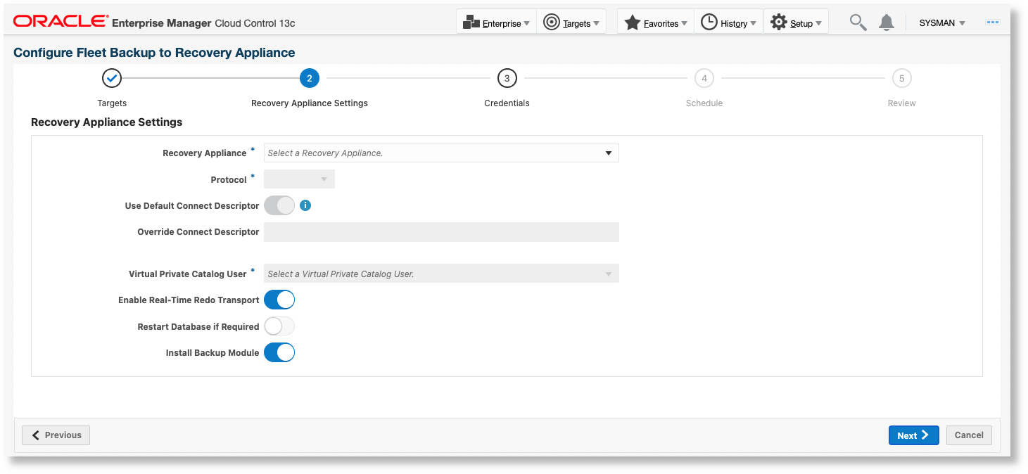 Configure Non-Data Guard Databases to Backup to a Recovery Appliance - RA settings