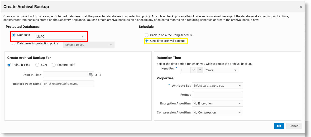 Archival Backup for the Selected Database