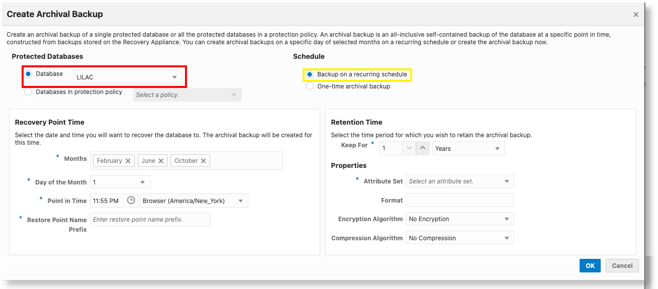 Recurring Archival Backup for a Single Database Recurring Archival Backup for a Single Database