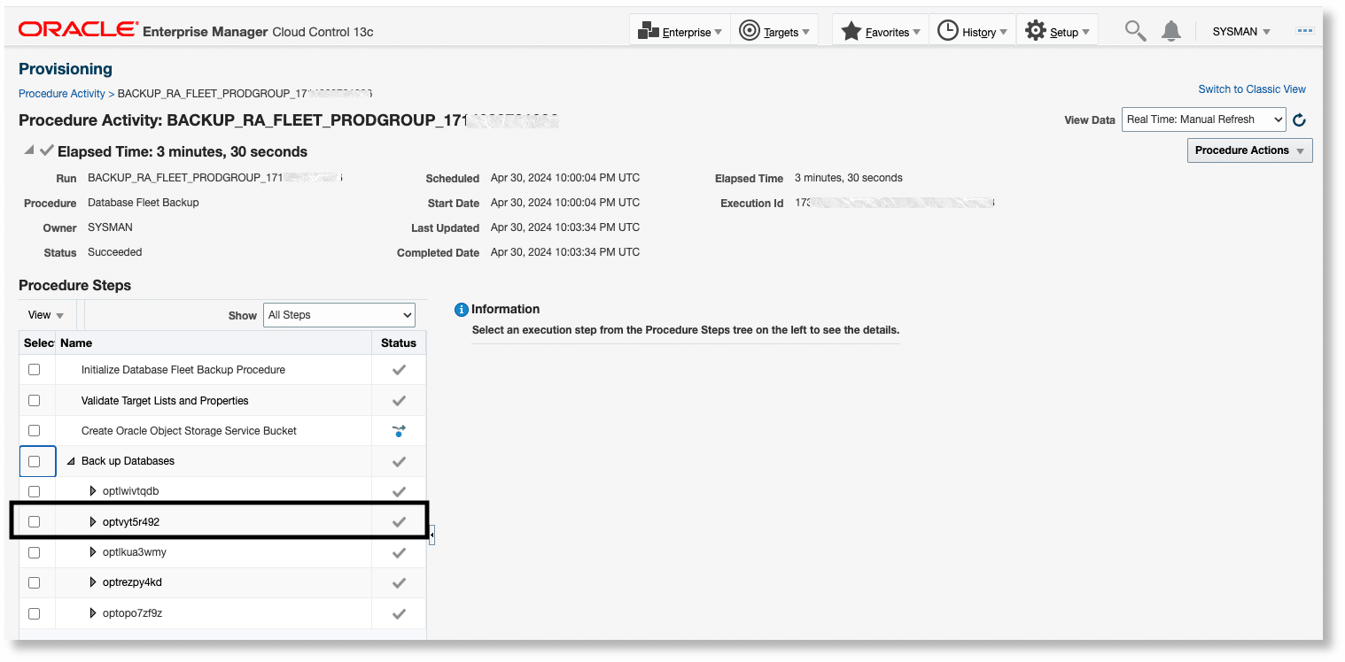 Backup procedure automatically backs up new database