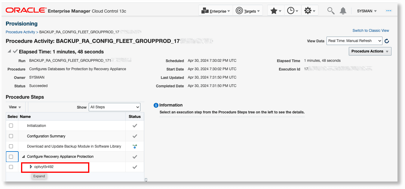 New database to configure the backup
