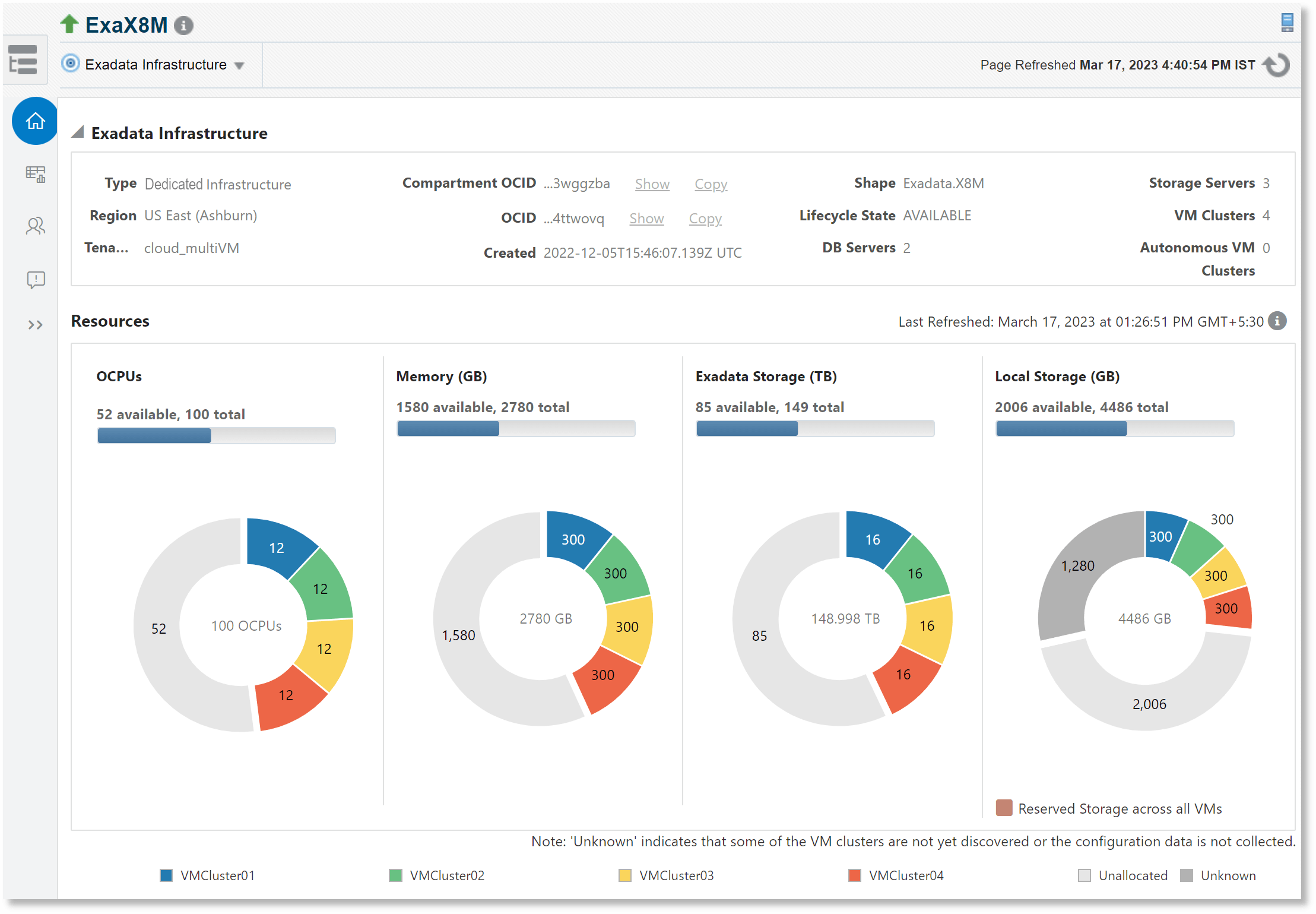 Home page of ExaCS target with multiple VM clusters Home page of ExaCS target with multiple VM clusters