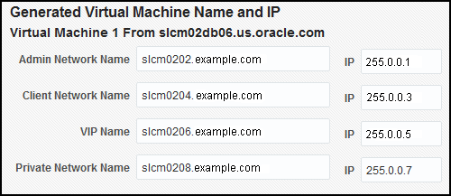 Exadata Provisioning: Generated Virtual Machine Name and IP