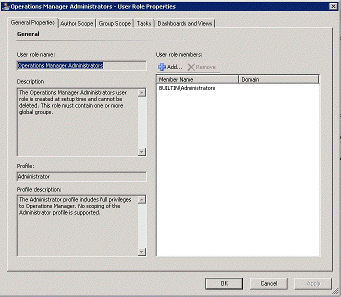 Operations Manager Administrators Console