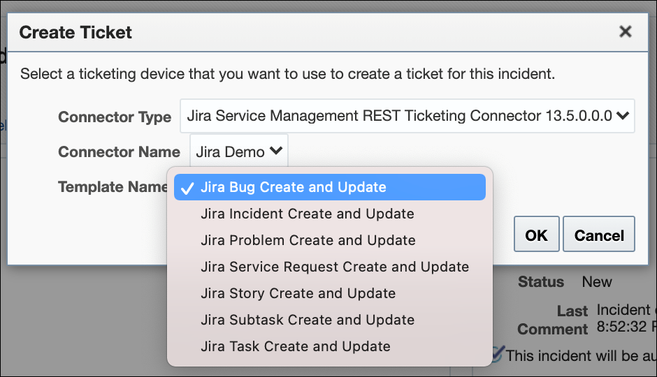 Image shows the Create Ticket pop-up window.