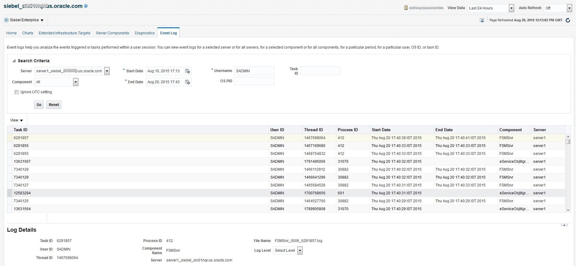 Event Log Search Page Event Log Search Page