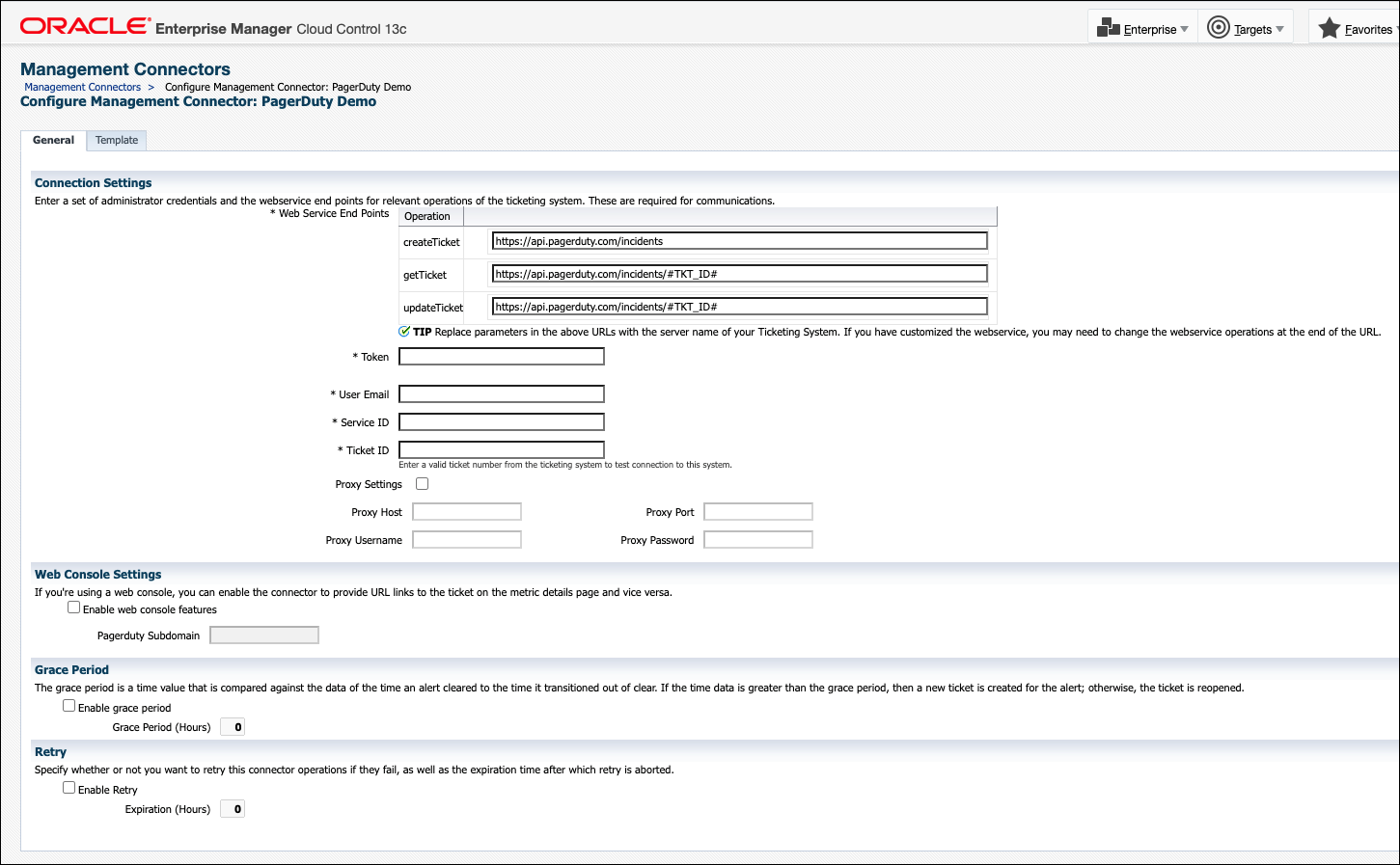 Image shows the Configure Management Connector Page