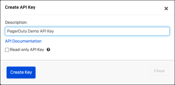 Graphic shows the Crate API Key dialog box.