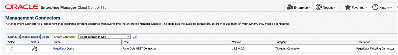 Image shows the Management Connectors page.