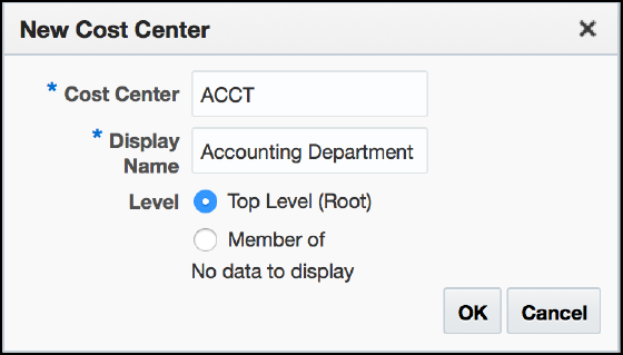 New Cost Center Name and Display Name
