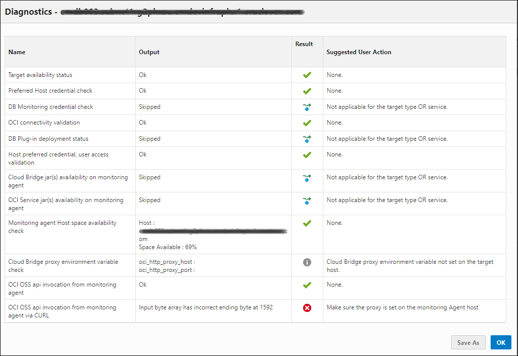 Image shows a target diagnostic dialog. Image shows a target diagnostic dialog.