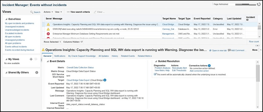 Image shows the event error in Incident Manger. Image shows the event error in Incident Manger.