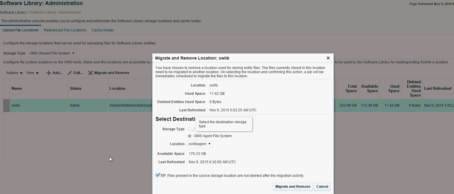Software Library Administration page