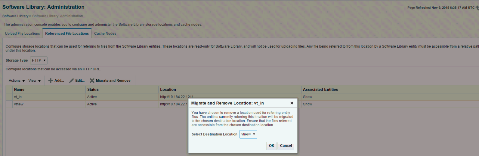 Software Library Administration page