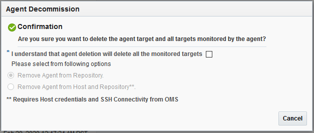 Agent Decommission Confirmation Window