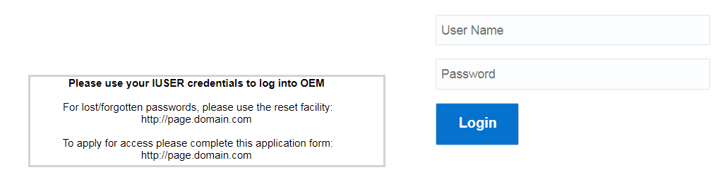 Enterprise Manager Login Page Informational Text