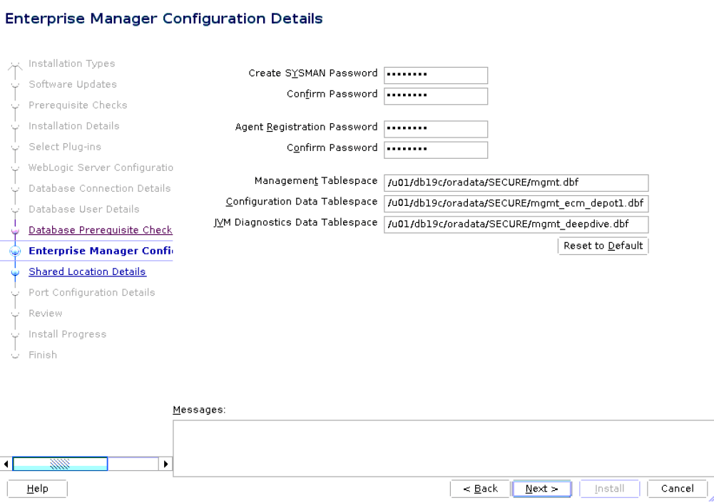 Enterprise Manager Configuration Details Screen for Advanced Installation