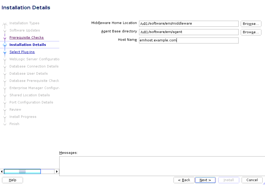 Installation Details Screen for Advanced Installation