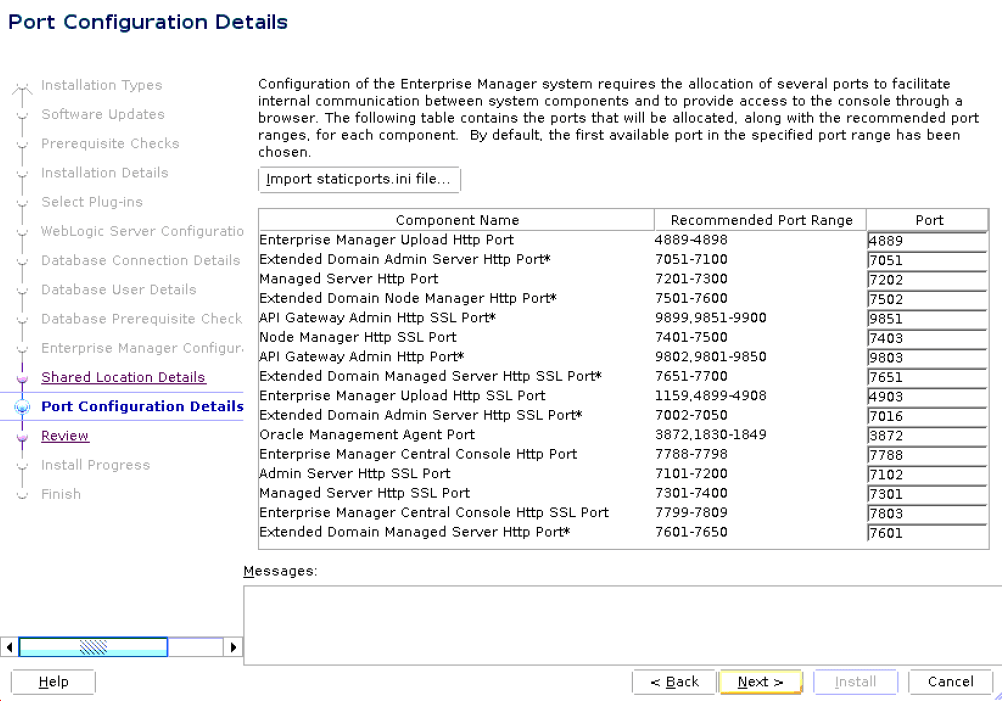 Port Configuration Details Screen for Advanced Installation