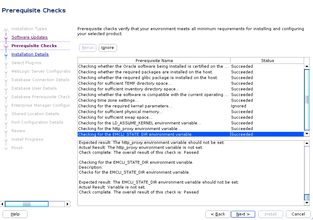 Prerequisites Checks Screen for Advanced Installation